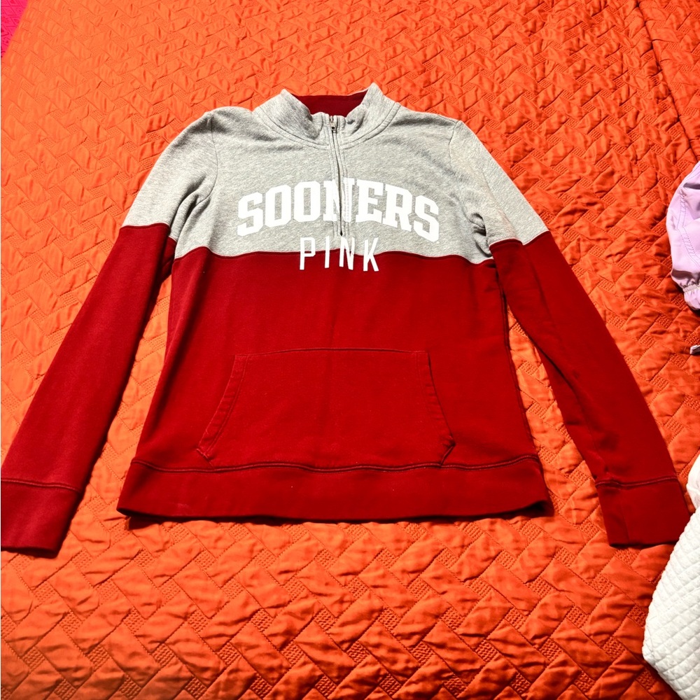 PINK Victoria's Secret Gray and Red Sweatshirt